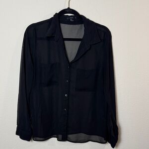 Forever 21 Sheer Black Button Down Shirt